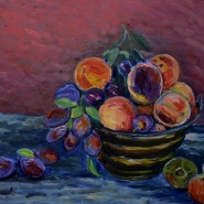 frutta in vaso di rame