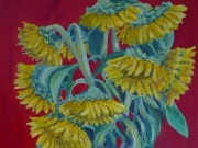 girasoli su sfondo rosso brillante